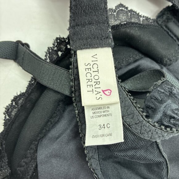 Victorias Secret Womens 34C Bra Black Lace Underwire Lingerie Adjustable Straps - Picture 7 of 9